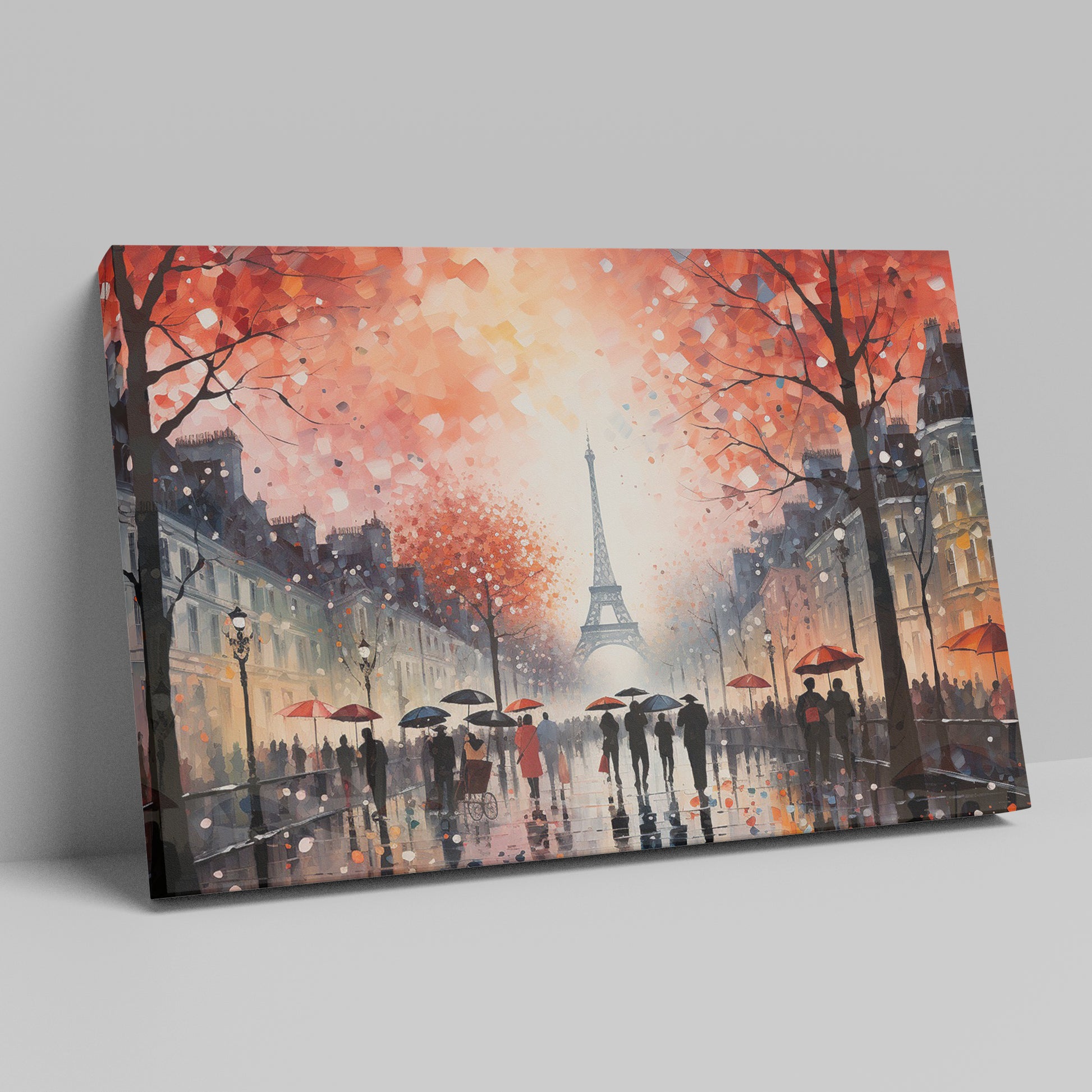 Framed canvas print of an Impressionist Parisian scene with Eiffel Tower and autumn trees