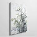 Framed canvas print of serene bamboo in ink wash style with subtle green and grey tones