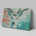 Framed canvas print of a serene stag with vibrant blue and red tones