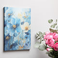 Framed canvas print of abstract blue and golden watercolour floral art