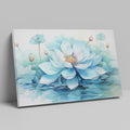 Framed canvas print of a serene watercolour lotus flower in delicate blues and whites