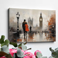 Framed canvas print of an abstract rainy London street scene with Big Ben in the background