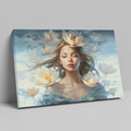 Framed canvas print of an ethereal woman with waterlilies and a dreamy blue palette