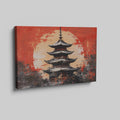 Framed canvas print of abstract Japanese pagoda in bold red and black colours