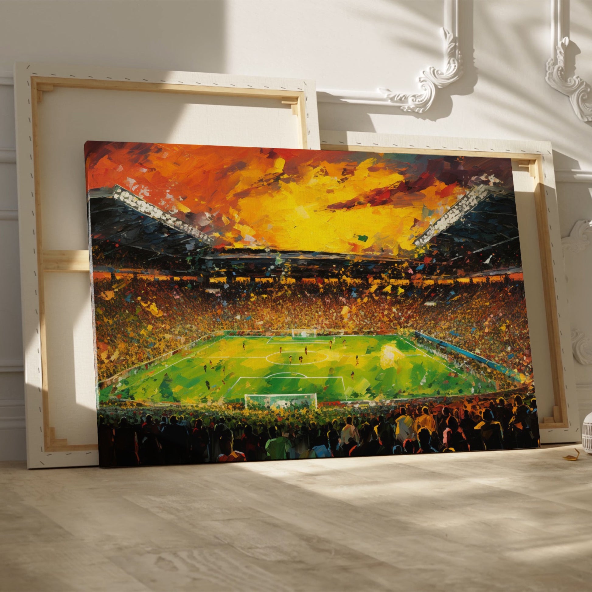 Framed canvas print of an abstract vibrant football stadium scene