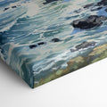 Framed canvas print of a coastal cliffside seascape with ocean waves and sunny skies