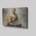 Framed canvas print of a serene meditative Buddha with abstract elements and earthy tones