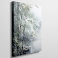 Framed canvas print of a misty bamboo grove with soft watercolour finishes