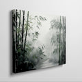 Framed canvas print of a misty oriental bamboo forest in ink wash style