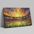 Framed canvas print of an impressionist football stadium with vibrant sunset hues