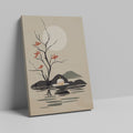 Framed canvas print of minimalist Zen style artwork with tree silhouette and candle