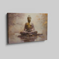 Framed canvas print of a serene Buddha statue with autumnal colours and water reflection