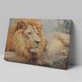 Framed canvas print of a realistic African lion resting, with warm colour tones and detailed texture