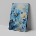 Framed canvas print of abstract blue and golden watercolour floral art