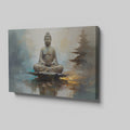 Framed canvas print of a serene Buddha in meditation with warm and earthy tones