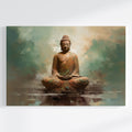 Framed canvas print of a meditative Buddha in earthy browns and soft blues