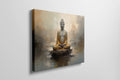 Framed canvas print of a serene Golden Buddha statue with abstract background