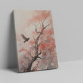 Framed canvas print of watercolour bird flying near red leaves on a tree