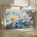 Framed canvas print of ethereal watercolor lotus flowers in tranquil blue hues