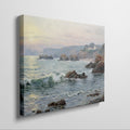 Framed canvas print of a coastal sunset impressionist painting with soft pastel colours and textured ocean waves