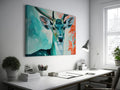 Framed canvas print of a vibrant, modern depiction of a stag with abstract elements