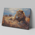 Framed canvas print of a majestic lion basking in the golden light of the African savannah