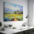 Framed canvas print of a Tuscan landscape with a villa and vineyards