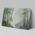 Framed canvas print of a misty bamboo forest in watercolour style with green and grey hues