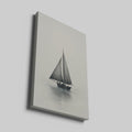 Framed canvas print of a vintage sailboat on a calm sea in monochrome