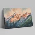 Framed canvas print of a serene watercolour mountain landscape with sunset hues