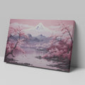 Framed canvas print of a serene pink cherry blossom scene with Mount Fuji in the background