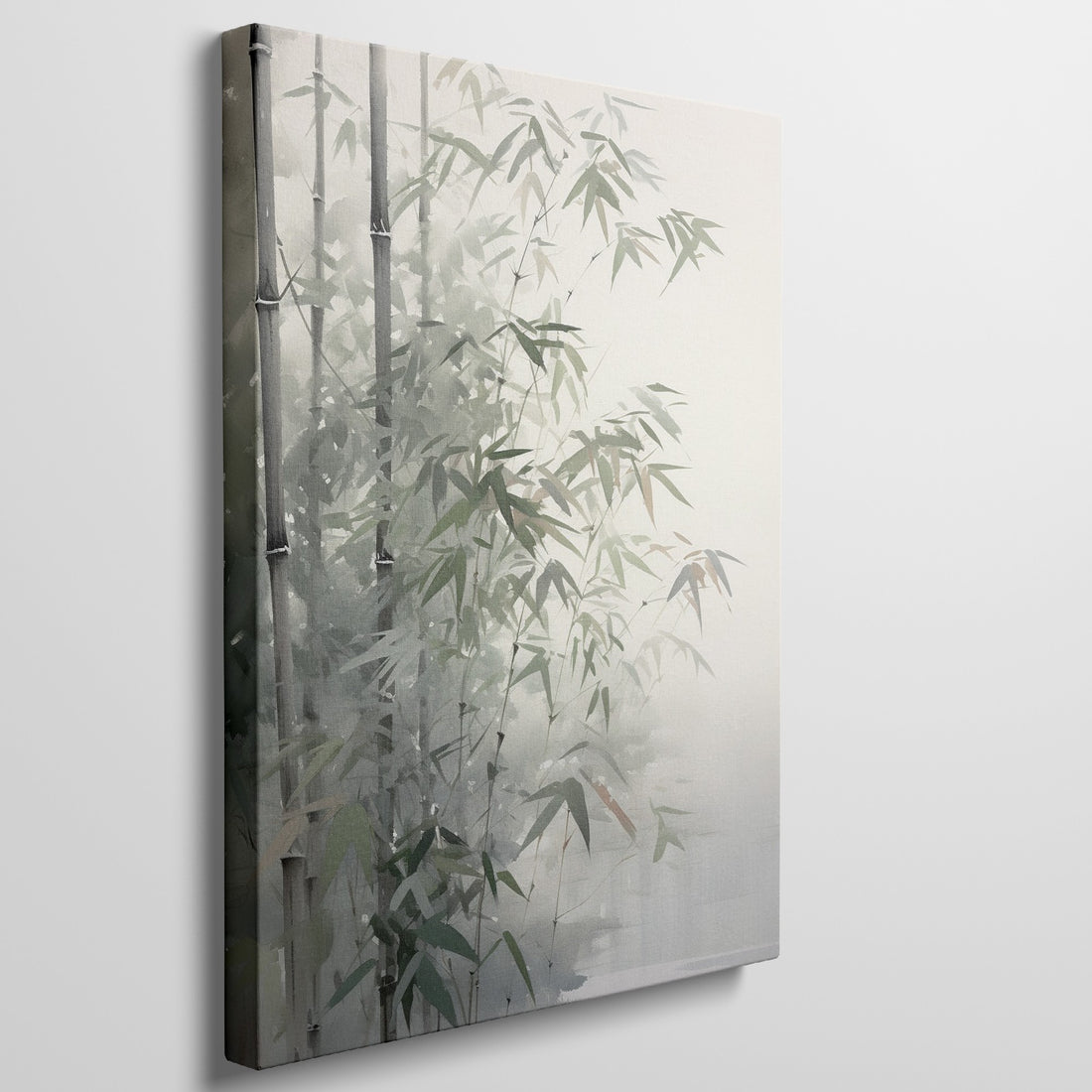 Artistic representation of a bamboo forest with subtle green and white hues