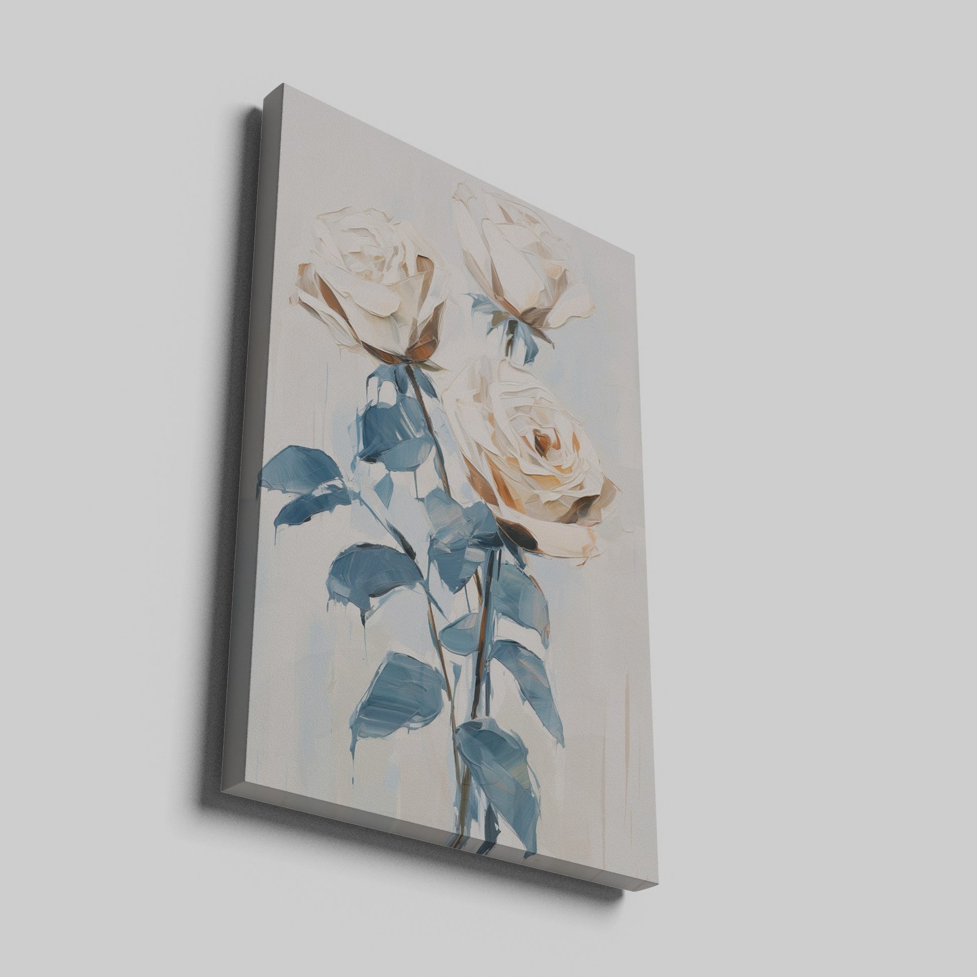 Framed canvas print of stylised abstract roses in neutral colours