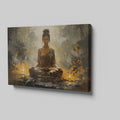 Framed canvas print of serene woman in meditation with warm, golden hues