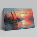 Framed canvas print of a stylised sunset seascape with a sailboat