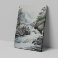 Framed canvas print of traditional Asian landscape with mountain stream and misty forest