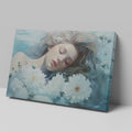 Framed canvas print of a dreamy, ethereal portrait with flowers and water reflections