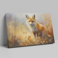 Framed canvas print of an impressionist painting of a fox set against the backdrop of golden autumn leaves and soft brushstrokes