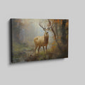 Framed canvas print of a majestic stag in a glowing autumn forest setting