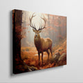 Framed canvas print of a majestic stag in an autumn forest with golden light