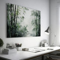 Framed canvas print of a misty oriental bamboo forest in ink wash style