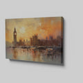 Framed canvas print of an impressionist painting featuring the London skyline with Big Ben at sunset