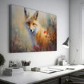 Framed canvas print of an autumn fox in a rustic impressionistic style with warm amber and ochre tones