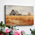 Framed canvas print of an old barn in a golden autumn rural landscape