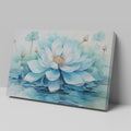 Framed canvas print of a serene watercolour lotus flower in delicate blues and whites