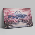 Framed canvas print of Mount Fuji with cherry blossoms and reflective lake