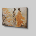 Framed canvas print of two elegant figures in traditional Chinese attire amidst vibrant orange autumn leaves.