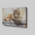 Framed canvas print of a long-haired cat with a watercolor effect in warm tones