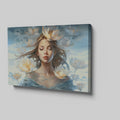 Framed canvas print of an ethereal woman with waterlilies and a dreamy blue palette