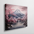 Framed canvas print of Mount Fuji with cherry blossoms and reflective lake